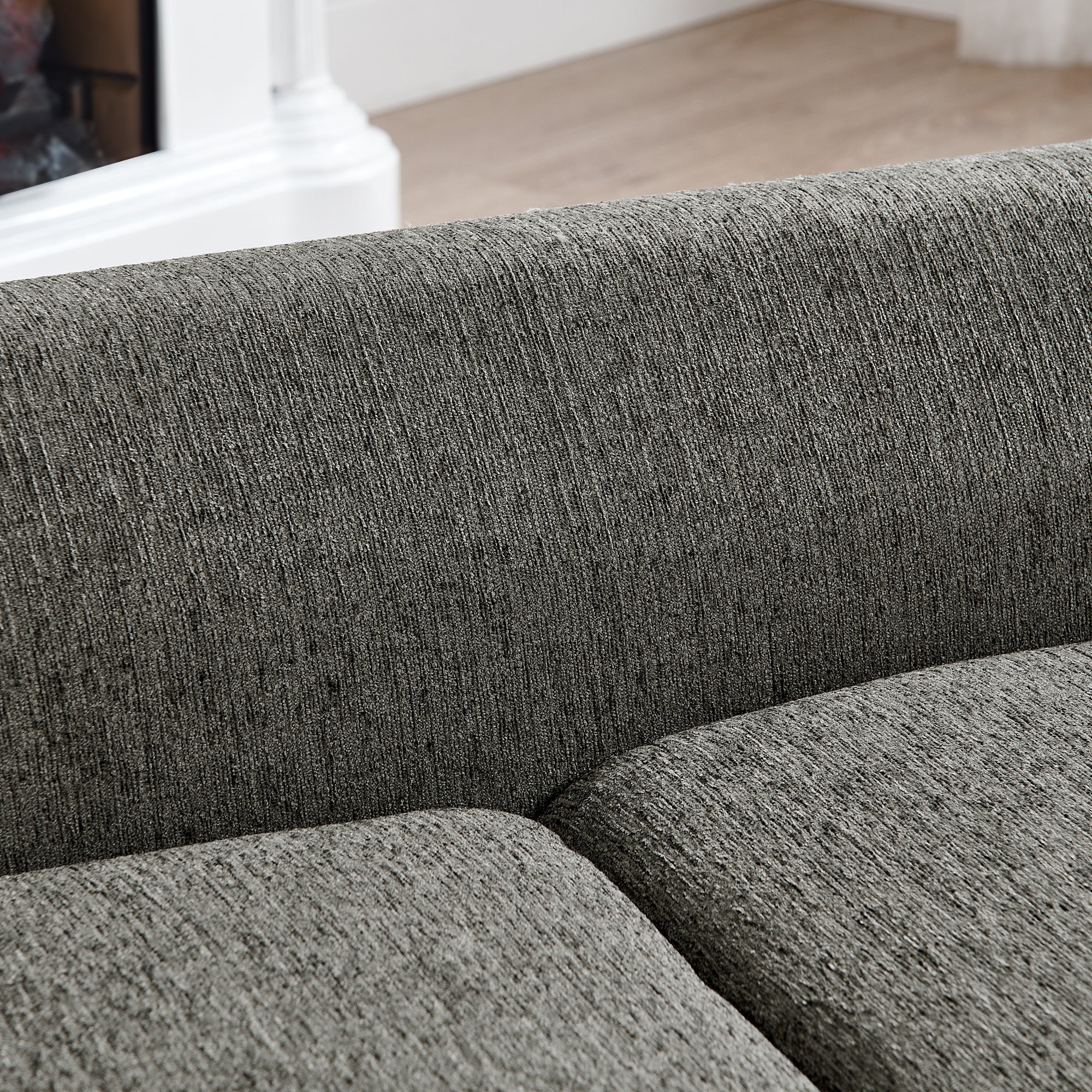 Modern Rectangular Pet Sofa with Backrest and Armrests, Soft Cushion, Dark Grey Linen, Rubber Wood Frame