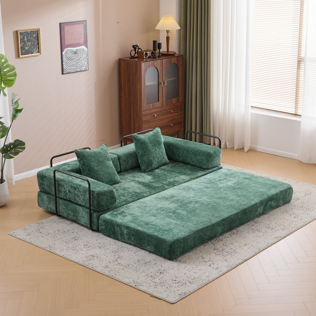 Floor Couch,Compression Sofa,Convertible Floor Sofa Bed-with Pillow Back Support Armrest,Comfy Futon Couch Lounge Sleeper Bed,Chenille fabric,for Living Room Bedroom (dark green)