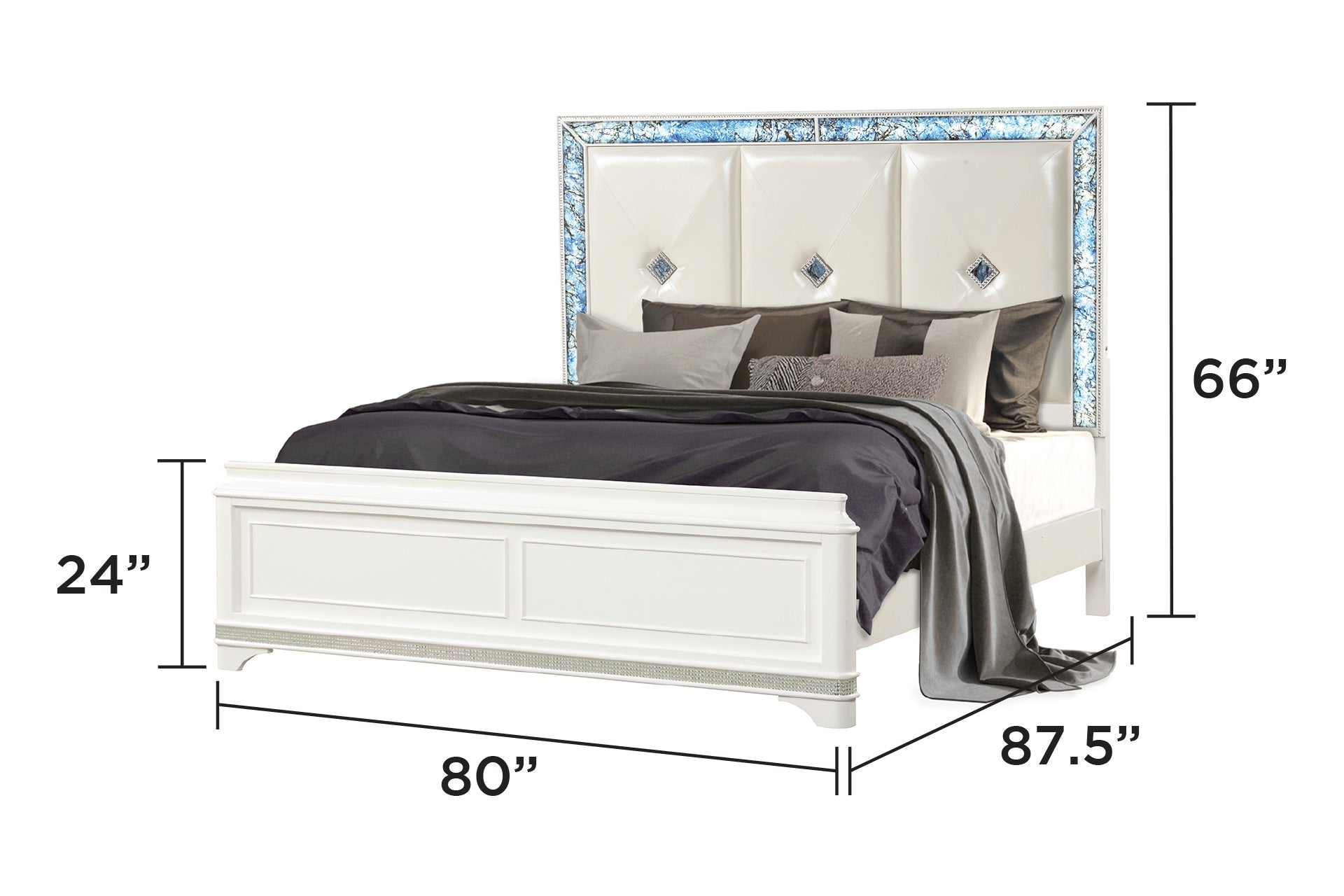 Laguna Modern Style 5 Pc King Upholstered Bedroom Set Made with Wood and Crystal Accents in White(NJ INVENTORY)