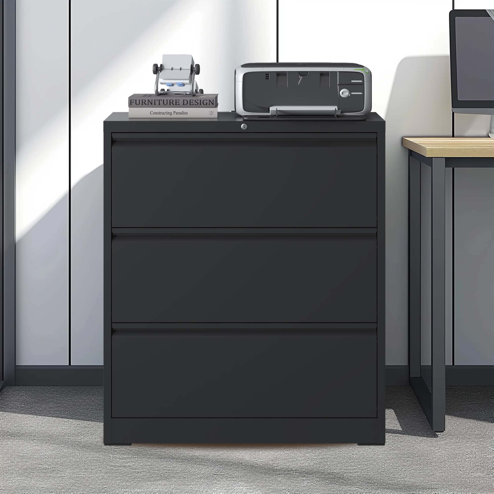 3 Drawer Lateral File Cabinet with Lock – Heavy-Duty Metal Filing Cabinet for Home Office, Wide Storage for Letter/Legal/A4/F4, Silent Full-Extension Slides, Anti-Tilt Safety