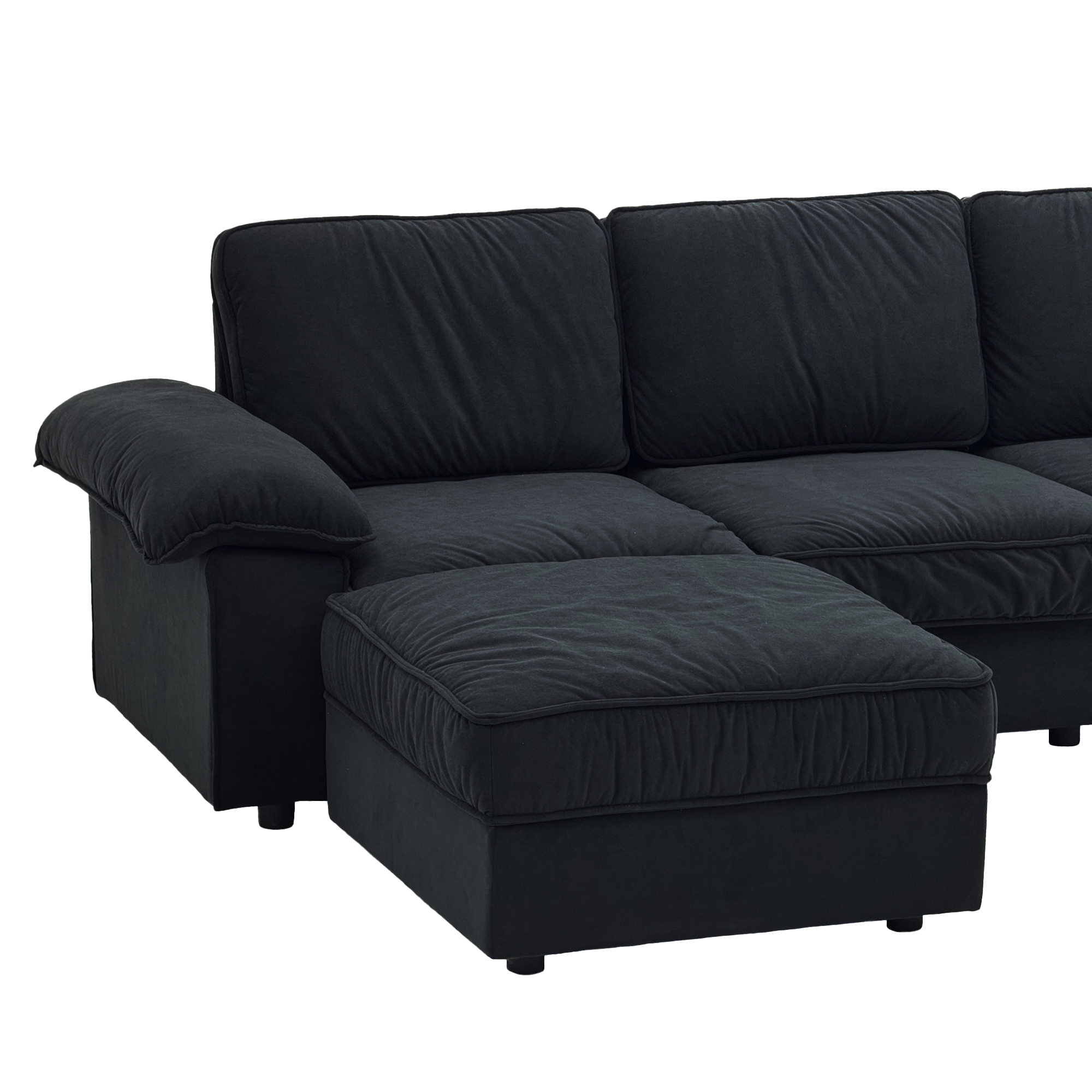 FX-P20M-3S0-BK (3S&Ottoman SOFA)105.5inch Upholstered L-Shaped Sectional Sofa with Storage , Modern Fabric Couch with Deep Cushions, Space-Saving Sofa for Apartment & Living Room