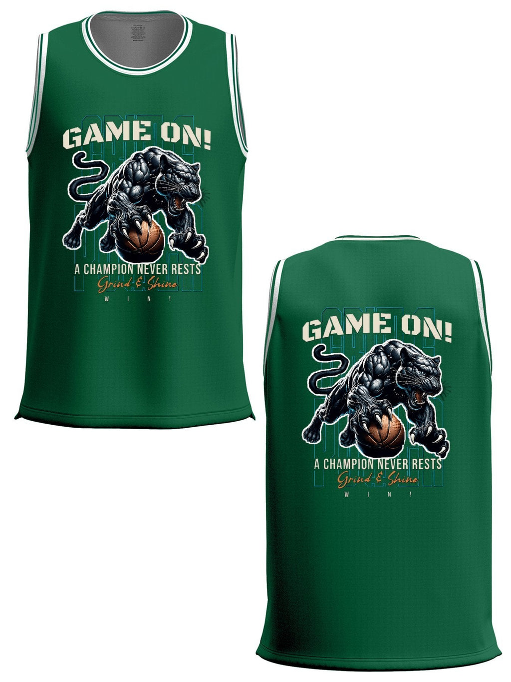 Game On! Grind & Shine Jaguar Green Basketball Jersey - Front & Back Printing