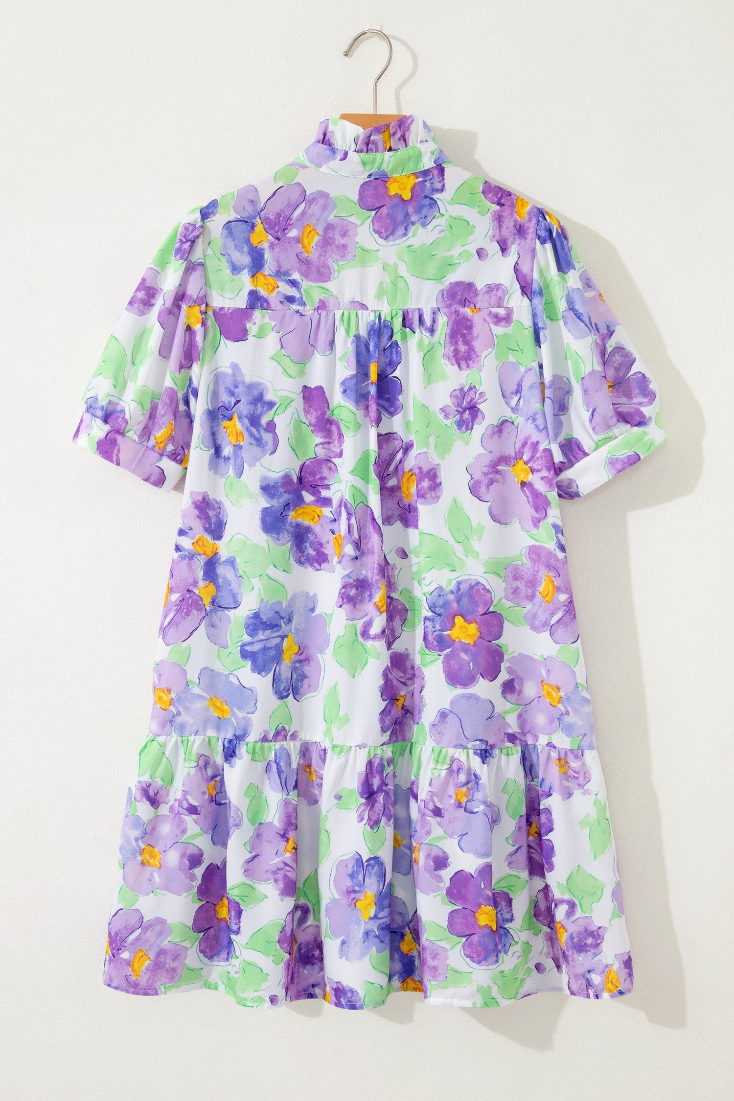 Floral Collared V-Neck Tiered Ruffle Mini Dress