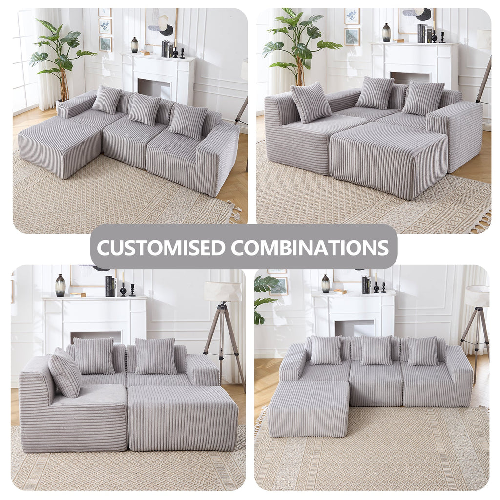 Modern Minimalist Modular Sectional Sofa L-Shape Upholstered Cloud Couch with Deep Seats Light Gray Fabric