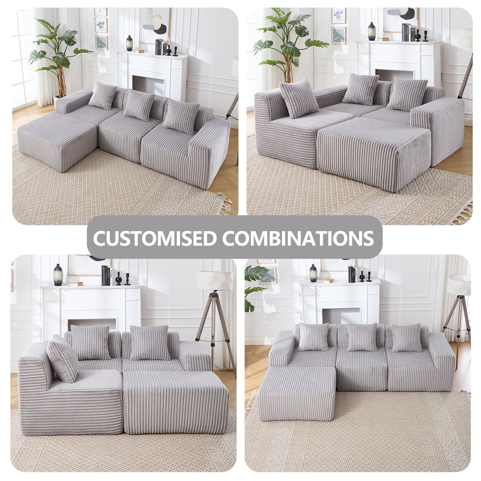 Modern Minimalist Modular Sectional Sofa L-Shape Upholstered Cloud Couch with Deep Seats Light Gray Fabric