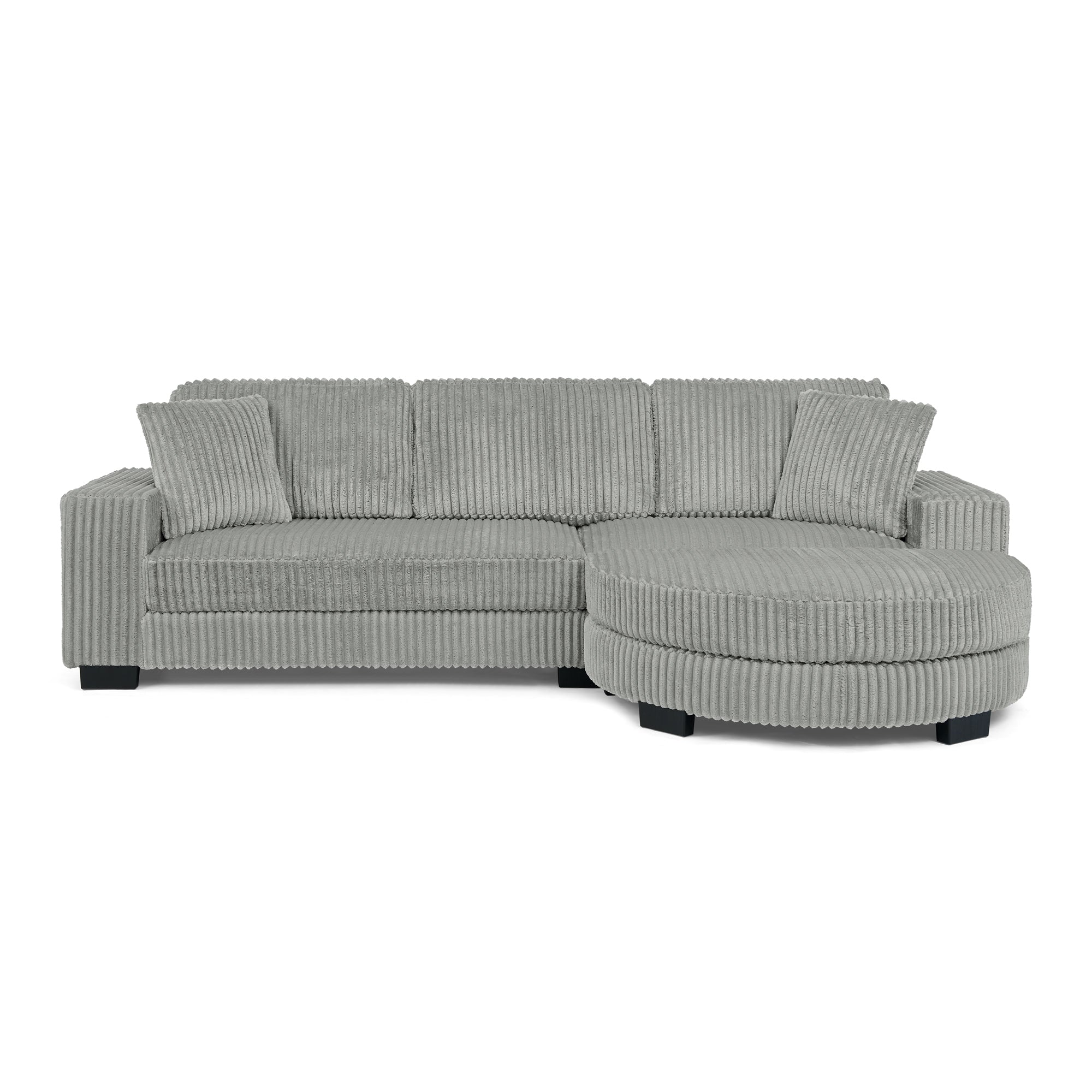 Corduroy Tufted Upholstered Sleeper Sectional Sofa, L-Shaped Modular Convertible Sofa , The arc-shaped footstool can be placed freely on the left and right-Gray