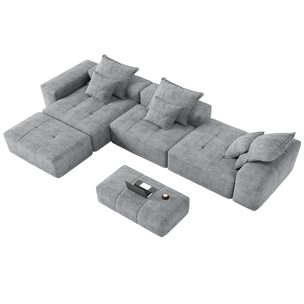 Modern Oversized Modular Sectional Sofa, Sparkling Chenille Fabric Soft Cushion Sofa with 6 Pillows, 6 PCS DIY Combination Tufted Sofa, No Assembly Required, GREY