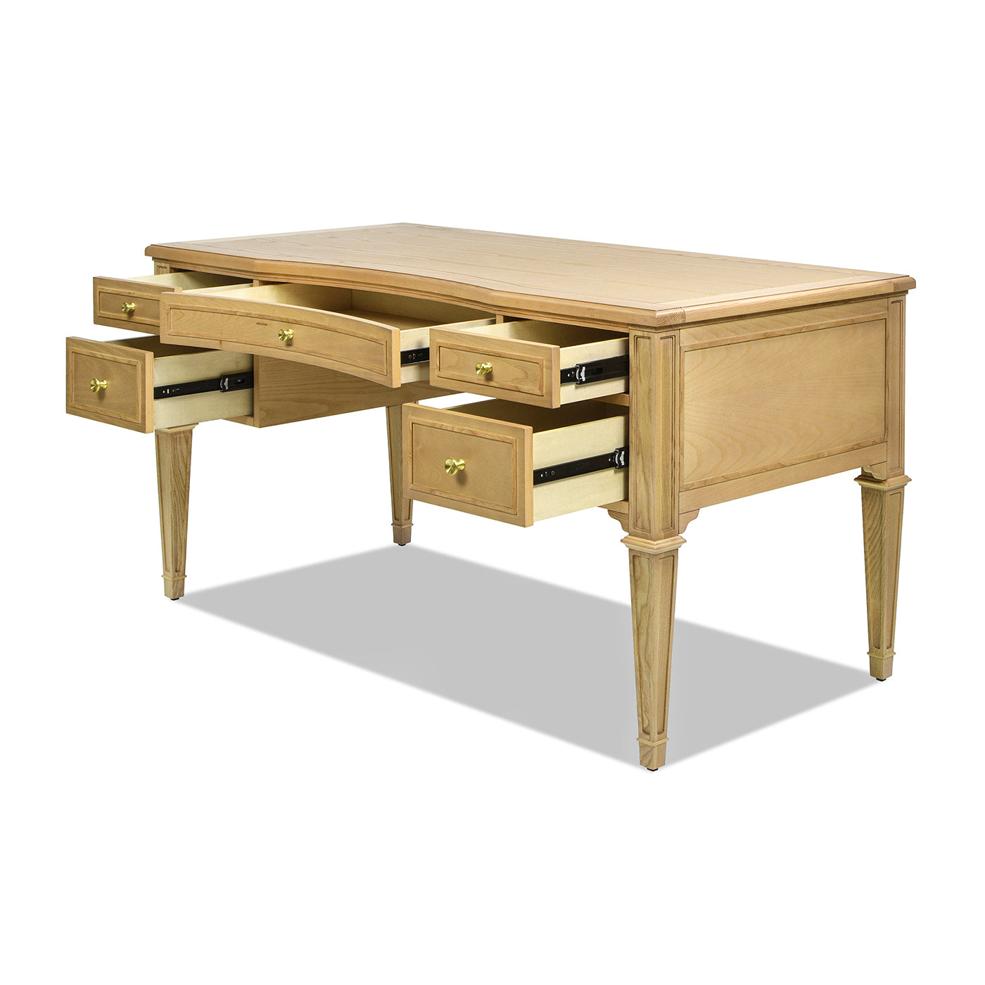 Dauphin Gold Accent 5-Drawer Wood Executive Desk, Natural Brown Wood