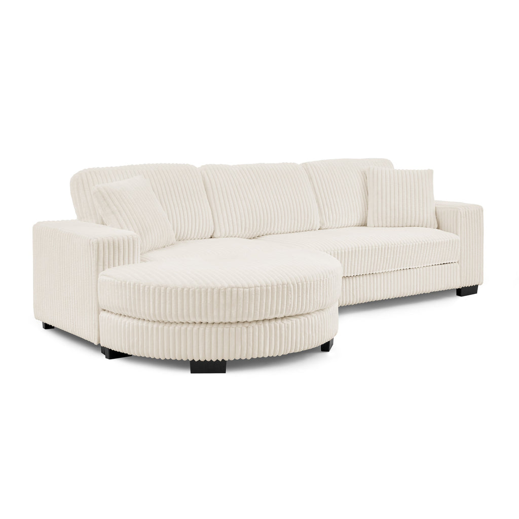 Corduroy Tufted Upholstered Sleeper Sectional Sofa, L-Shaped Modular Convertible Sofa ,The arc-shaped footstool can be placed freely on the left and right-Beige