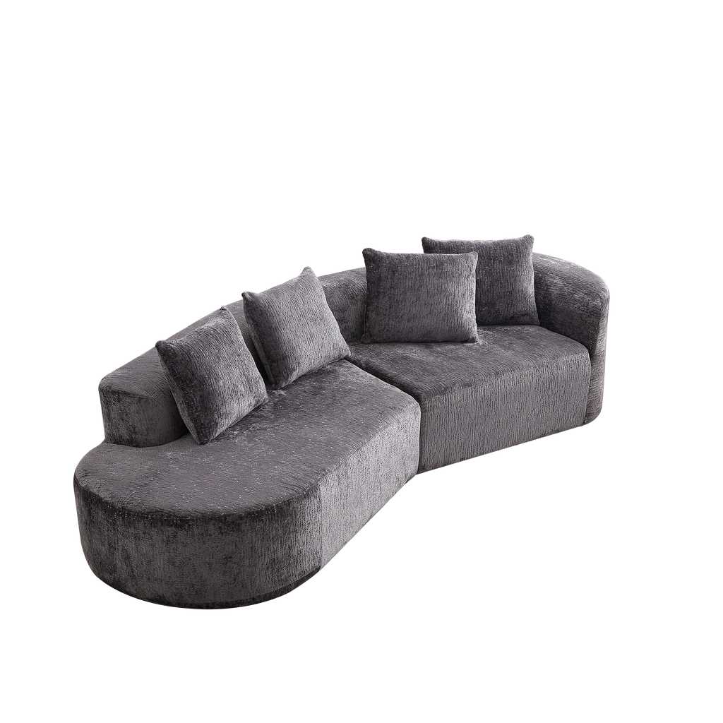 Modern Upholstered Oversized Sectional Sofa, 114-Inch Chenille 4-Seater Extra Deep & Wide Seat Curved Cloud Couch with 4 Throw Pillows, Free Combination Sofa Couch for Living Room,Bedroom