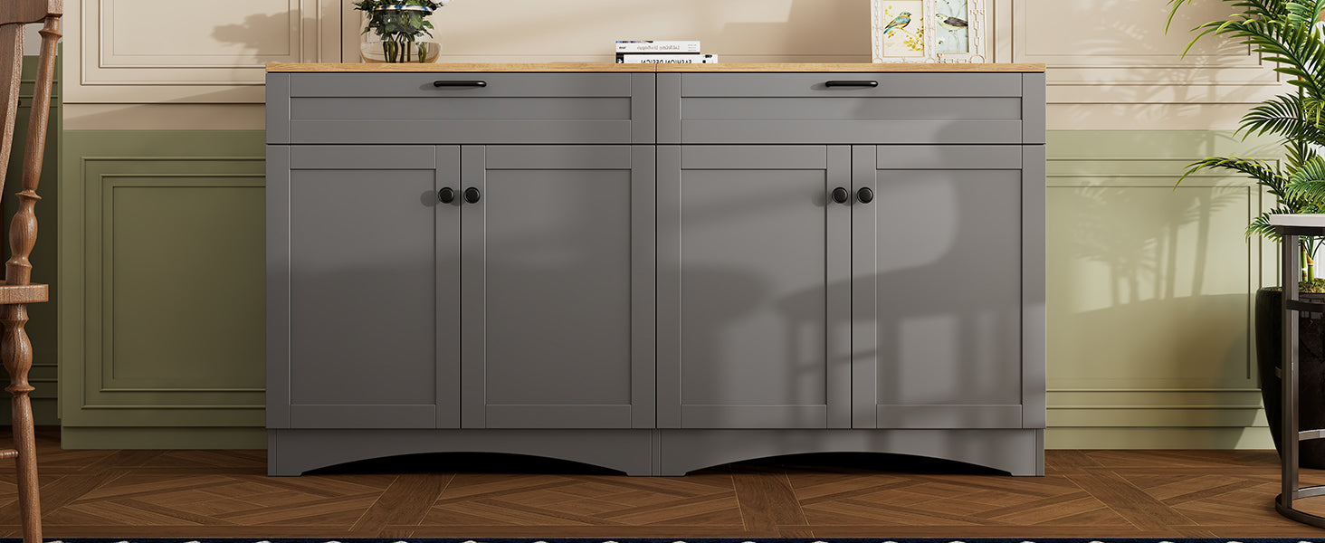 ON-TREND Farmhouse TV Stand with 2 Drawers for TVs Up to 70', Versatile Wood Grain Sideboard with Adjustable Shelves, Mid-Century Buffet Cabinet with Rustic Handles for Living Room/Bedroom, Grey