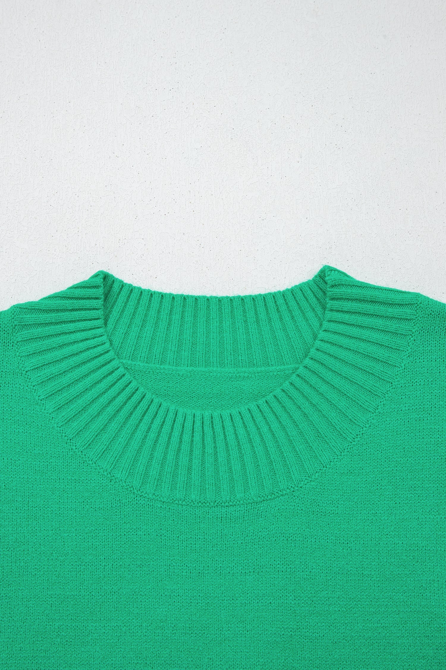 Solid Ruffle Sleeve Round Neck Ribbed Sweater