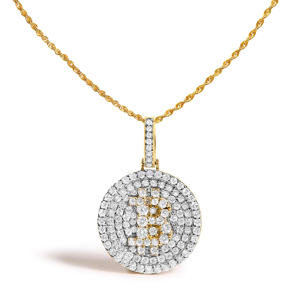 10K Yellow Gold 2-1/3 Cttw Diamond Bitcoin Letter B Pendant Necklace