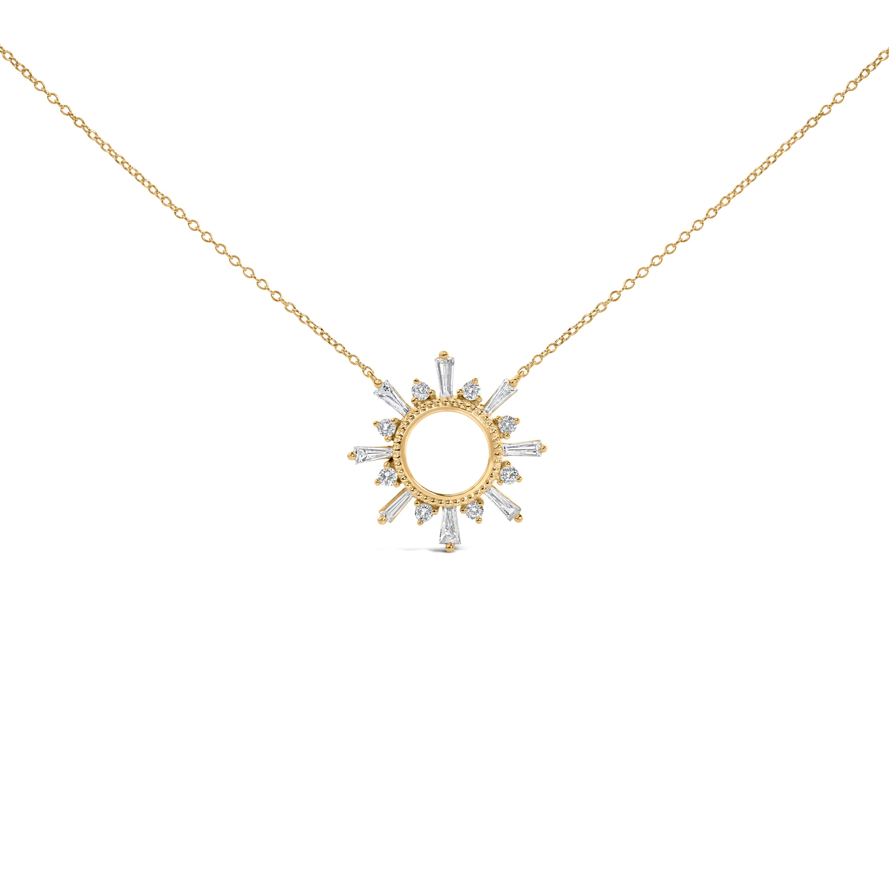 14K Yellow Gold Plated Sterling Silver 5/8 Cttw Diamond Open Starburst Pendant Necklace