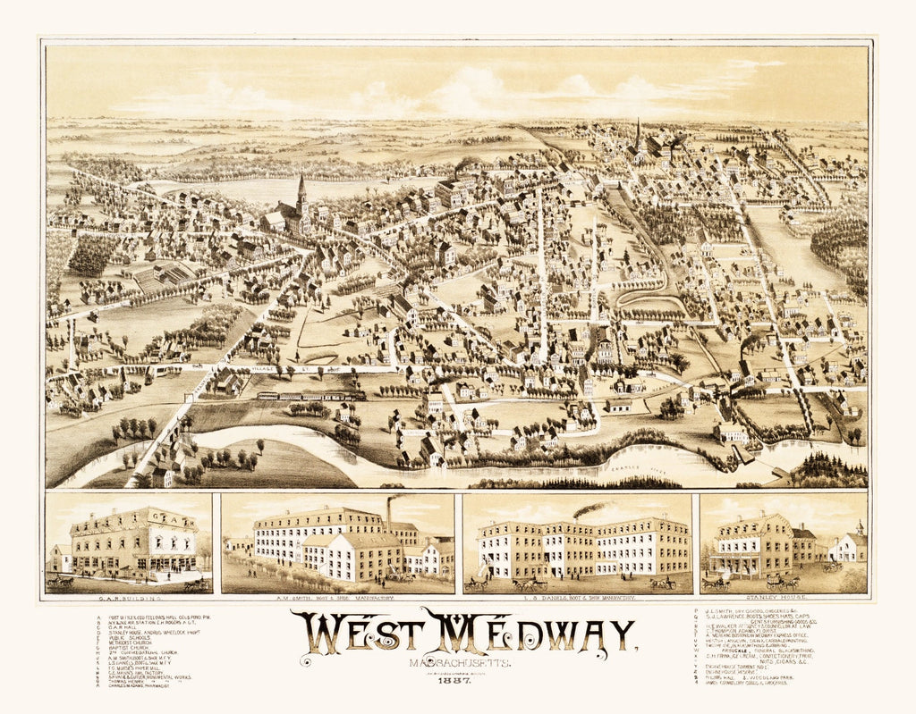 Vintage Map of West Medway, Massachusetts 1887