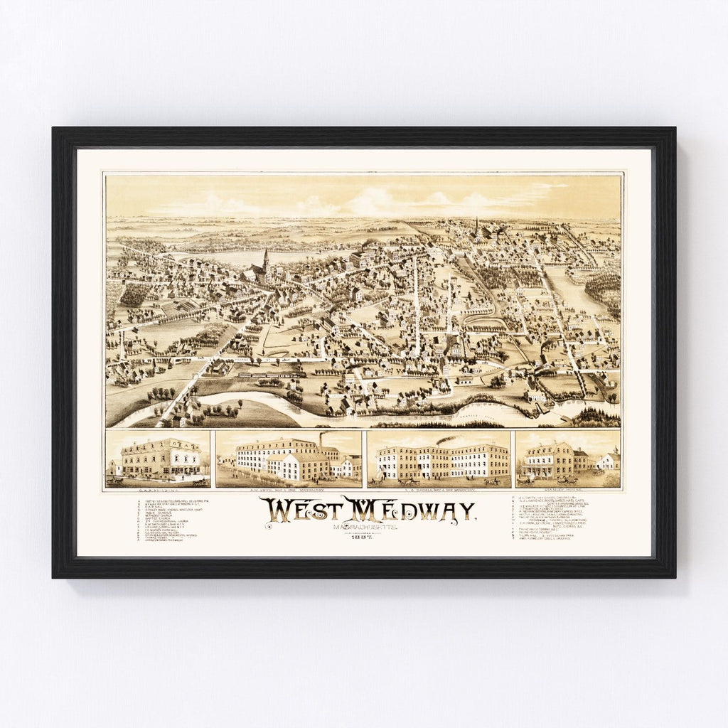 Vintage Map of West Medway, Massachusetts 1887