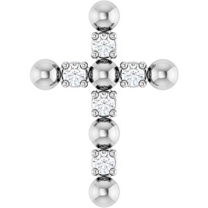 14K White Gold .07 CTW Natural Diamond Beaded Cross Pendant