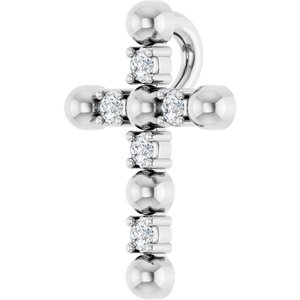 14K White Gold .07 CTW Natural Diamond Beaded Cross Pendant