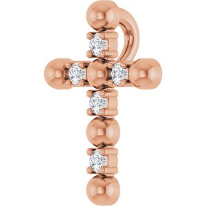 14K Rose Gold .07 CTW Natural Diamond Beaded Cross Pendant
