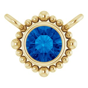 14K Yellow Gold 3 mm Natural Blue Sapphire Beaded Necklace Center