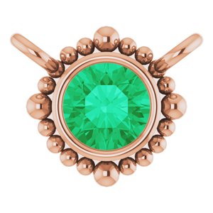 14K Rose Gold 3 mm Natural Emerald Beaded Necklace Center