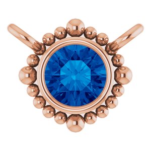 14K Rose Gold 3 mm Natural Blue Sapphire Beaded Necklace Center