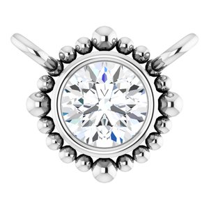 14K White Gold 3 mm Natural White Sapphire Beaded Necklace Center