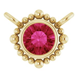 14K Yellow Gold 3 mm Natural Ruby Beaded Necklace Center