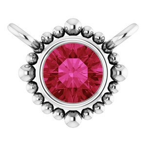 Platinum 3 mm Natural Ruby Beaded Necklace Center