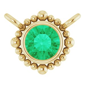 14K Yellow Gold 3 mm Natural Emerald Beaded Necklace Center