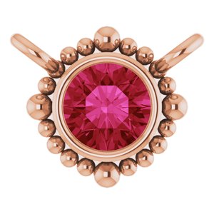 14K Rose Gold 3 mm Natural Ruby Beaded Necklace Center