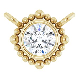 14K Yellow Gold 3 mm Natural White Sapphire Beaded Necklace Center