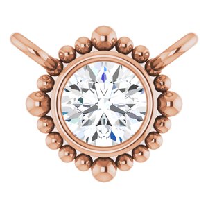 14K Rose Gold 3 mm Natural White Sapphire Beaded Necklace Center
