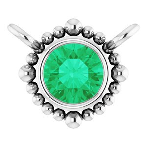Platinum 3 mm Natural Emerald Beaded Necklace Center