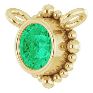14K Yellow Gold 3 mm Natural Emerald Beaded Necklace Center