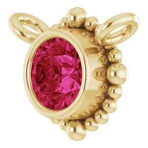 14K Yellow Gold 3 mm Natural Ruby Beaded Necklace Center