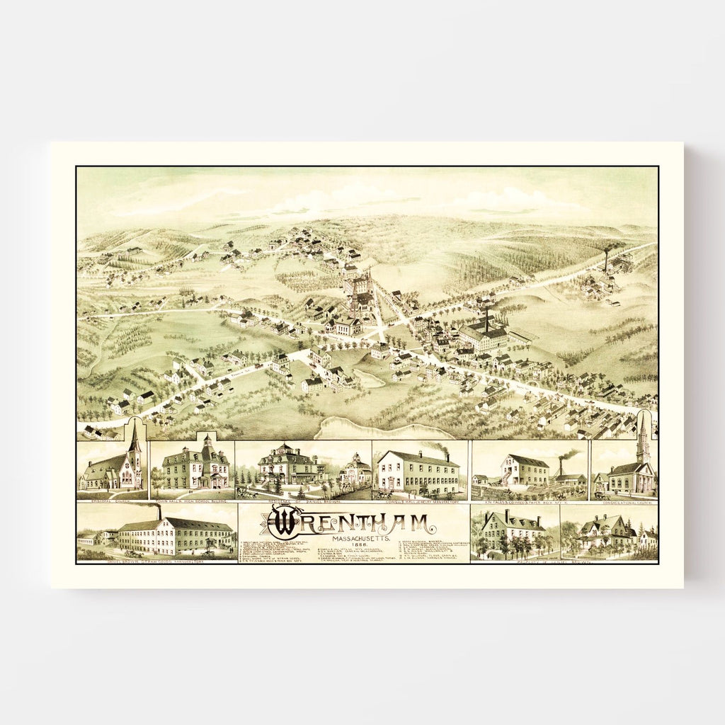 Vintage Map of Wrentham, Massachusetts 1888