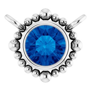 14K White Gold 3.5 mm Natural Blue Sapphire Beaded Necklace Center