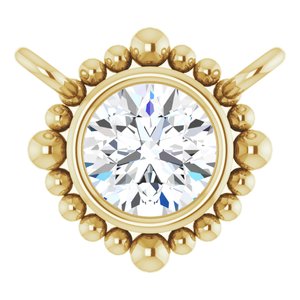 14K Yellow Gold 3.5 mm Natural White Sapphire Beaded Necklace Center