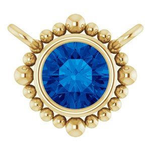 14K Yellow Gold 3.5 mm Natural Blue Sapphire Beaded Necklace Center