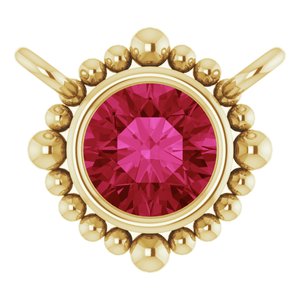 14K Yellow Gold 3.5 mm Natural Ruby Beaded Necklace Center