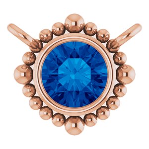 14K Rose Gold 3.5 mm Natural Blue Sapphire Beaded Necklace Center