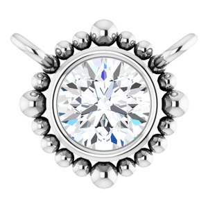 14K White Gold 3.5 mm Natural White Sapphire Beaded Necklace Center