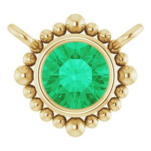 14K Yellow Gold 3.5 mm Natural Emerald Beaded Necklace Center