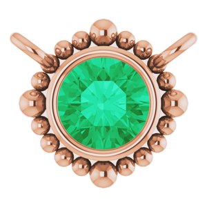 14K Rose Gold 3.5 mm Natural Emerald Beaded Necklace Center