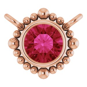 14K Rose Gold 3.5 mm Natural Ruby Beaded Necklace Center