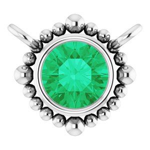 Platinum 3.5 mm Natural Emerald Beaded Necklace Center