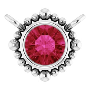 14K White Gold 3.5 mm Natural Ruby Beaded Necklace Center