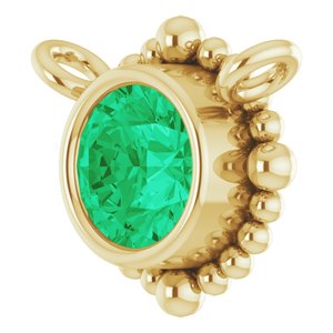 14K Yellow Gold 3.5 mm Natural Emerald Beaded Necklace Center