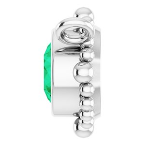 14K White Gold 3.5 mm Natural Emerald Beaded Necklace Center
